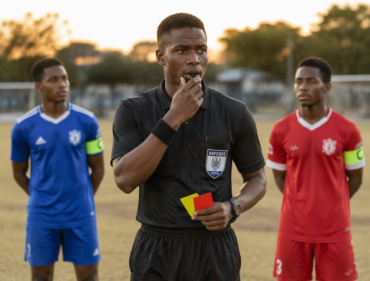 Captains and the match official before kickoff